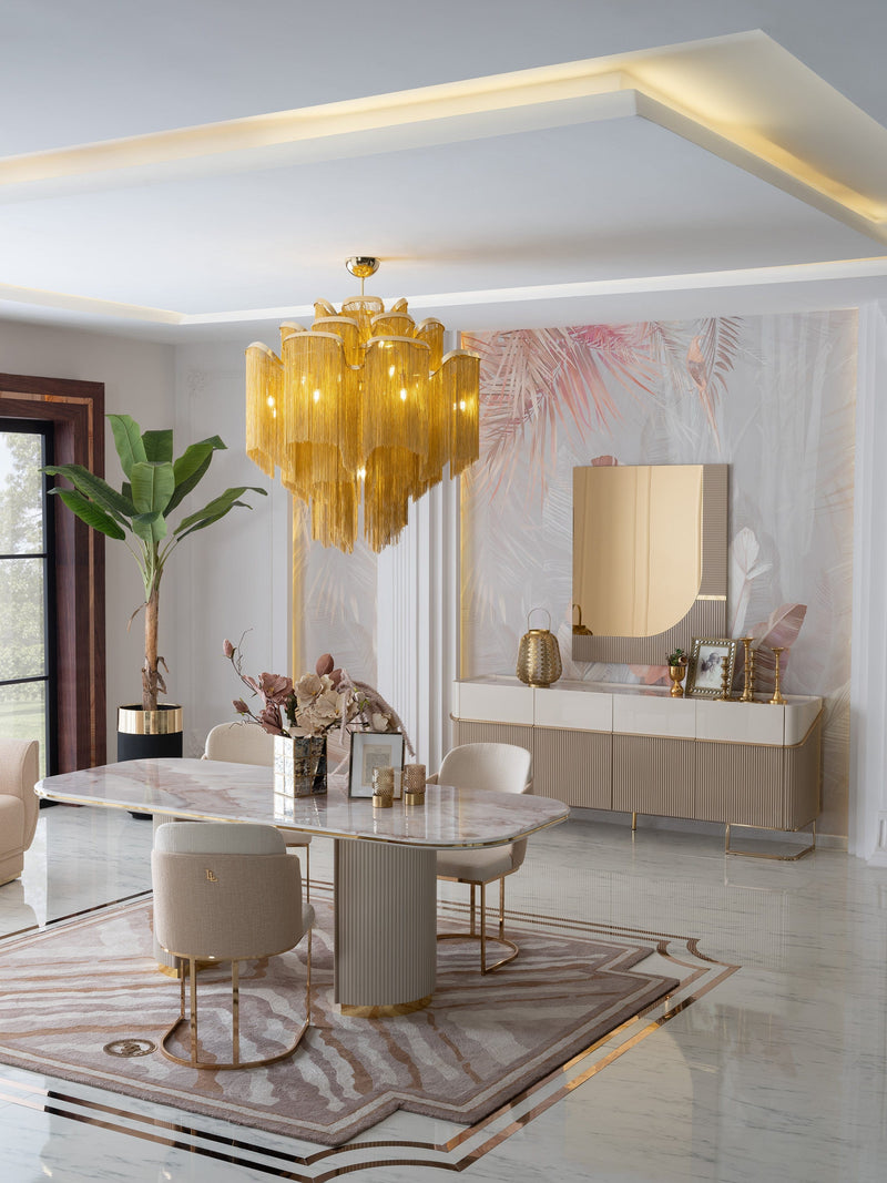 Atmacha Home And Living Dining Room Set Dining Table With 6 Chairs & Sideboard With Mirror Odette Dining Room Set | Dining Table With 6 Chairs & Sideboard & Mirror