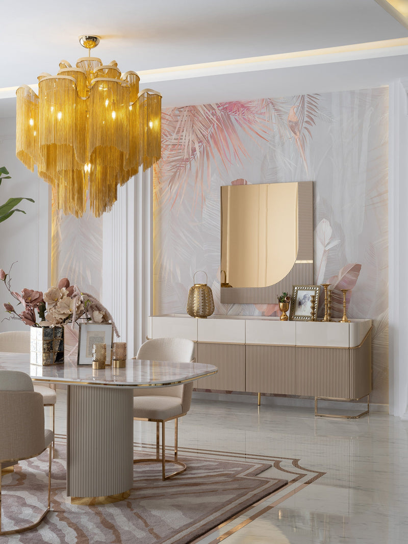 Atmacha Home And Living Dining Room Set Dining Table With 6 Chairs & Sideboard With Mirror Odette Dining Room Set | Dining Table With 6 Chairs & Sideboard & Mirror