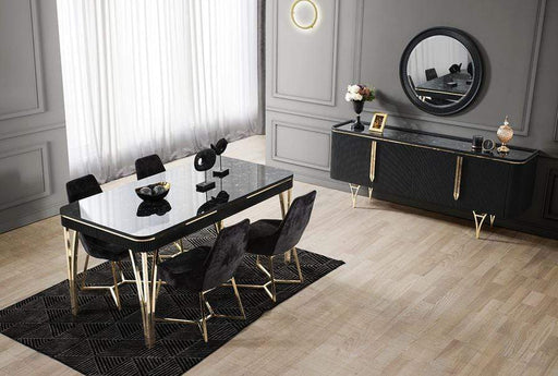 Atmacha - Home and Living Dining Table Gold / Anthracite Marble Effect Gustava Extendable Dining Table