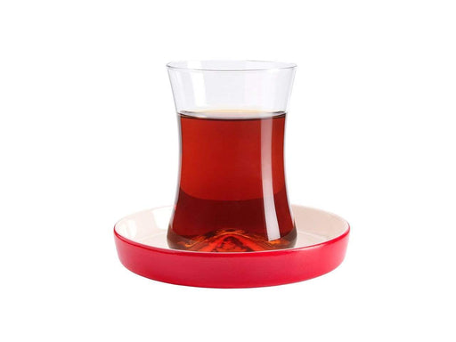 Atmacha - Home and Living Tea Glass and Saucer Istanbul Tiryaki Tea Glass and Red Saucer - Set of 6