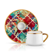 Atmacha - Home and Living Tea Glass and Saucer Sufi Amazon Tropic Turkish Coffee Cup 90 cc + Saucer Matte Gold White - Set of 6